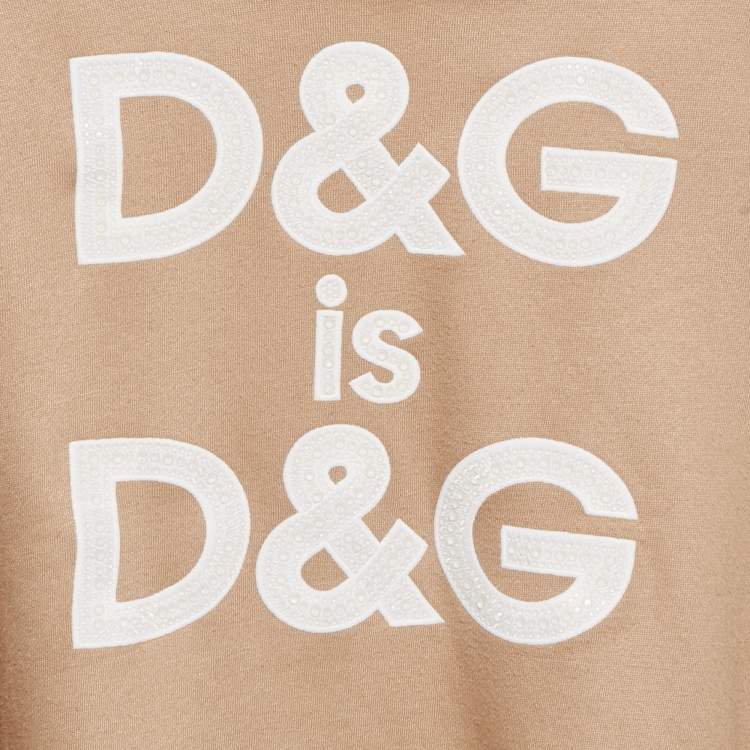 Pre Owned Dolce & Gabbana Beige Logo Studded and Embroidery Cotton Blend Hoodie 12 Yrs