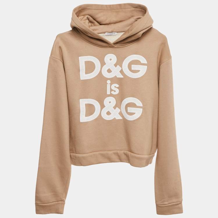 Pre Owned Dolce & Gabbana Beige Logo Studded and Embroidery Cotton Blend Hoodie 12 Yrs