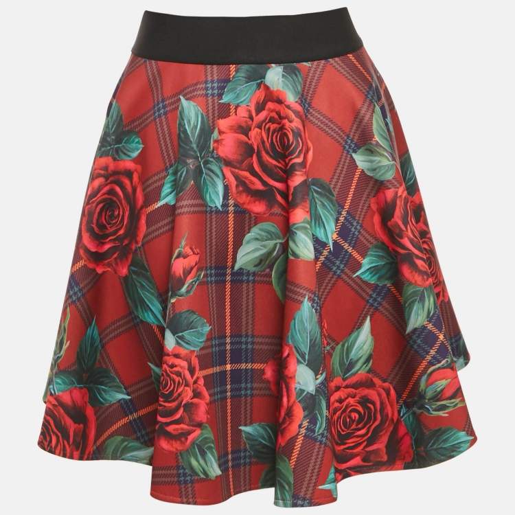 Pre Owned Dolce & Gabbana Brown Floral Print Jersey Mini Skirt 12 Yrs 