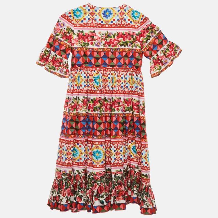 Pre Owned Dolce & Gabbana Multicolor Carretto Con Rose Print Cotton Flouce Dress 6 Yrs