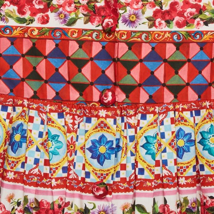 Pre Owned Dolce & Gabbana Multicolor Carretto Con Rose Print Cotton Flouce Dress 6 Yrs