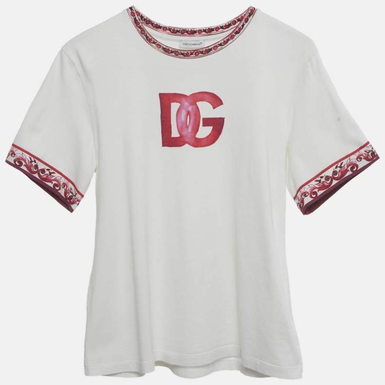 Pre Owned Dolce & Gabbana Kids White Majolica Print Cotton T-Shirt 12+ Years