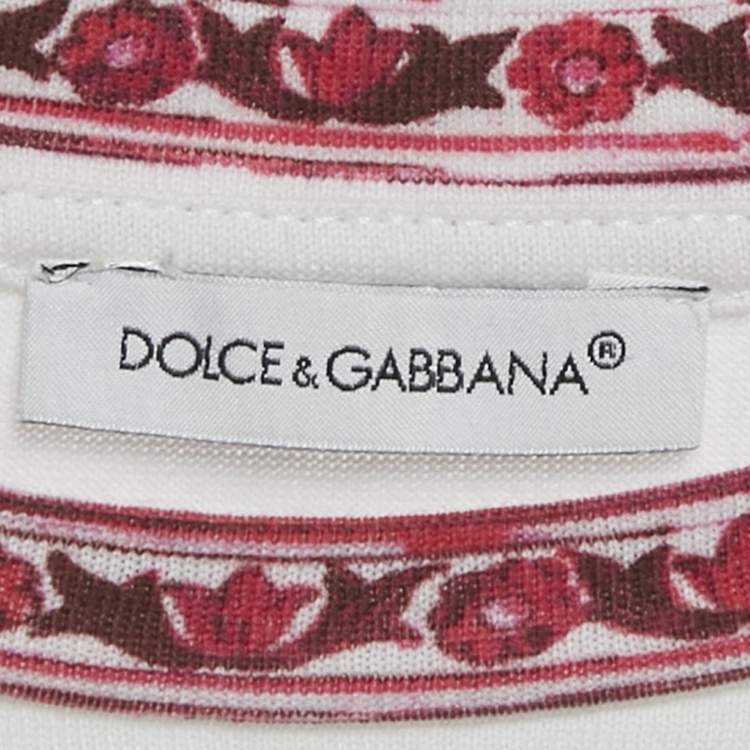 Pre Owned Dolce & Gabbana Kids White Majolica Print Cotton T-Shirt 12+ Years