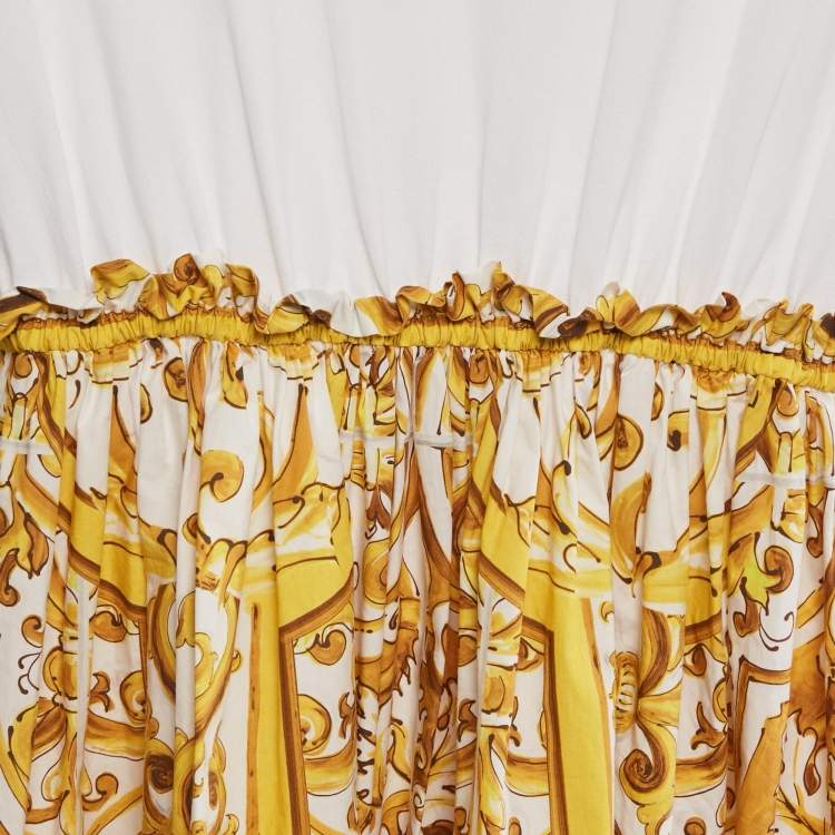 Pre Owned Dolce & Gabbana Kids Yellow Majolica Print Poplin and Jersey Dress 11/12 Yrs