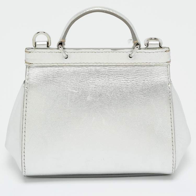 Pre Owned Dolce & Gabbana Silver Leather Miss Sicily Bambino Top Handle Bag