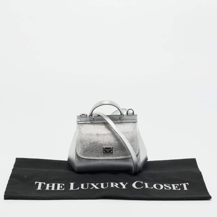 Pre Owned Dolce & Gabbana Silver Leather Miss Sicily Bambino Top Handle Bag