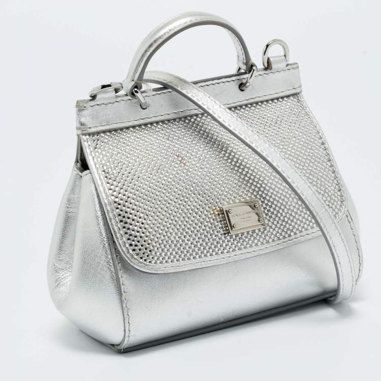 Pre Owned Dolce & Gabbana Silver Leather Miss Sicily Bambino Top Handle Bag