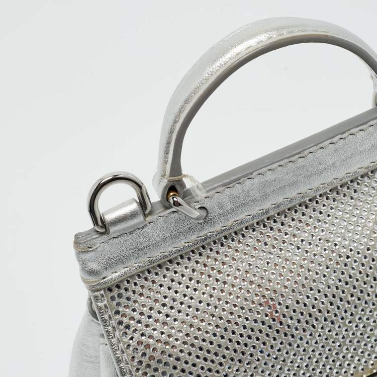 Pre Owned Dolce & Gabbana Silver Leather Miss Sicily Bambino Top Handle Bag