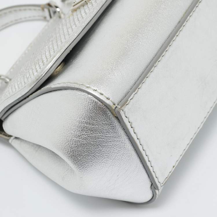 Pre Owned Dolce & Gabbana Silver Leather Miss Sicily Bambino Top Handle Bag