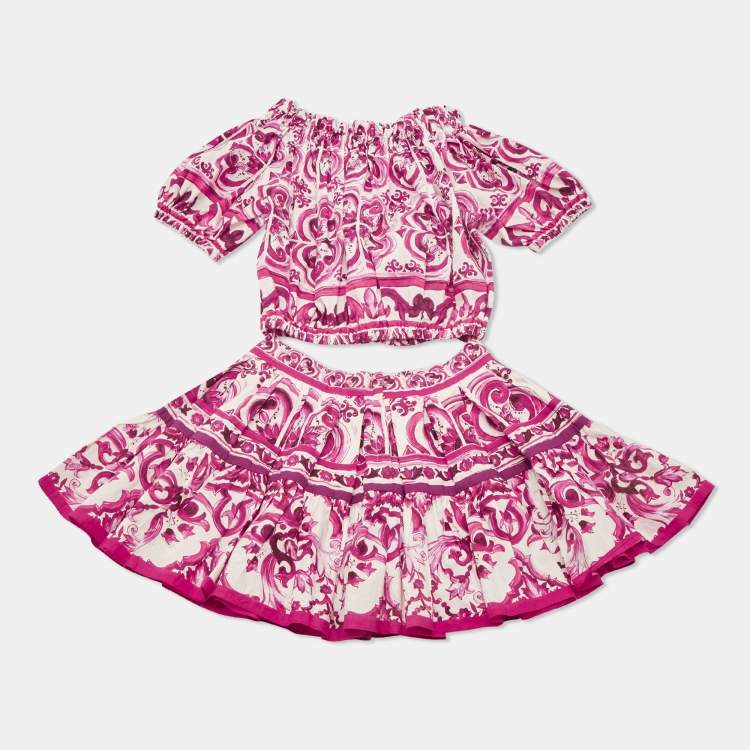 Pre Owned Dolce & Gabbana Kids Majolica Print Cotton Top & Skirt Set 5/4 Yrs 