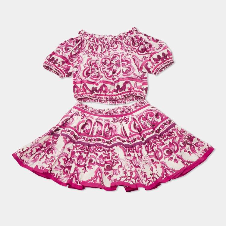 Pre Owned Dolce & Gabbana Kids Majolica Print Cotton Top & Skirt Set 5/4 Yrs 