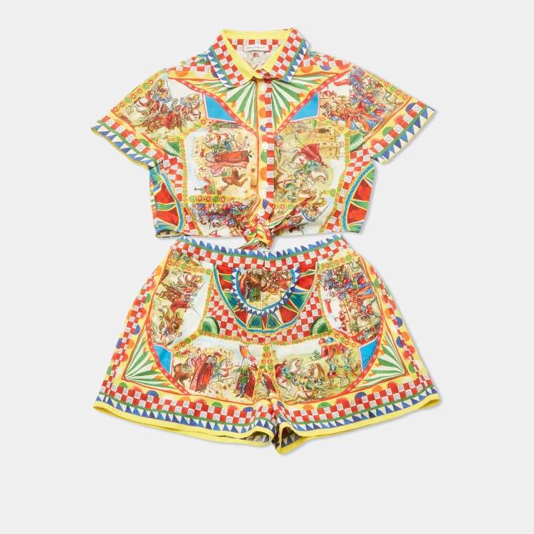 Pre Owned Dolce & Gabbana Kids Multicolor Carretto Print Cotton Top & Shorts Set 7/8 ,6 Yrs