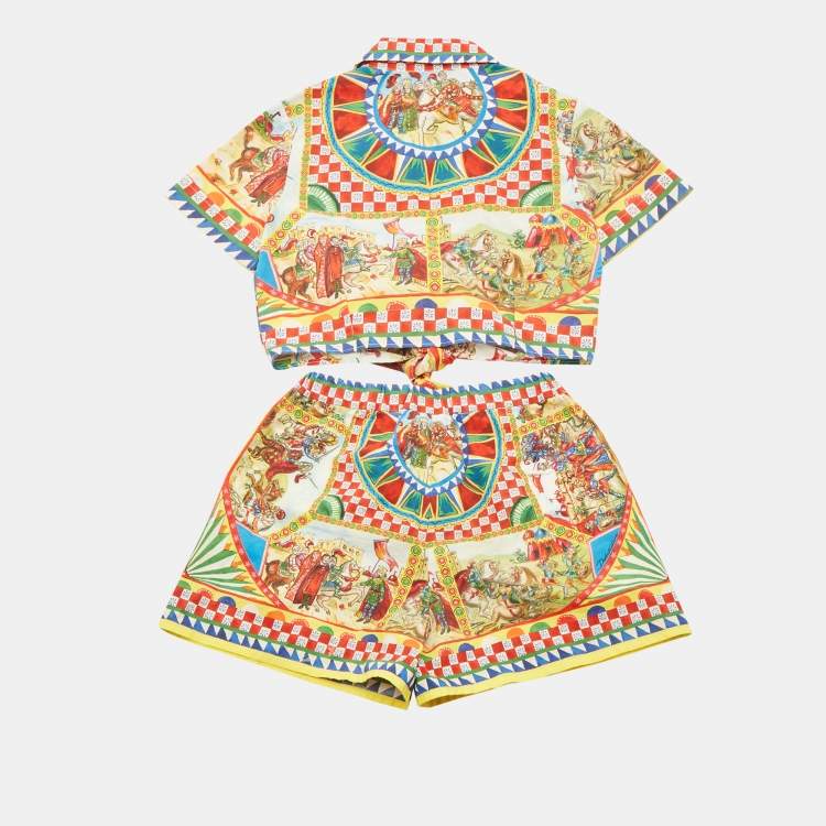 Pre Owned Dolce & Gabbana Kids Multicolor Carretto Print Cotton Top & Shorts Set 7/8 ,6 Yrs