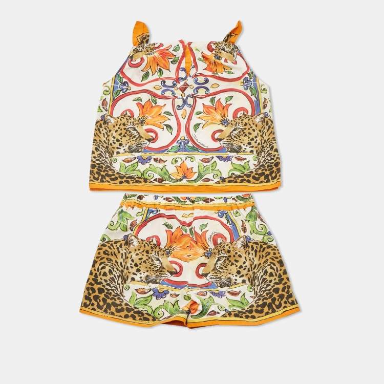 Pre Owned Dolce & Gabbana Kids Multicolor Printed Cotton Top & Shorts Set 4 Yrs 