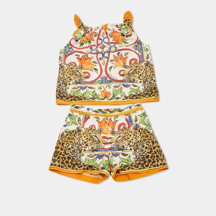 Pre Owned Dolce & Gabbana Kids Multicolor Printed Cotton Top & Shorts Set 4 Yrs 