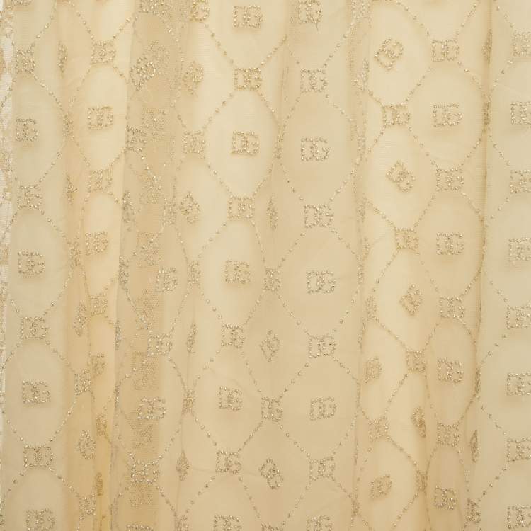 Pre Owned Dolce & Gabbana Kids Beige DG Embroidered Tulle Dress 24-30M