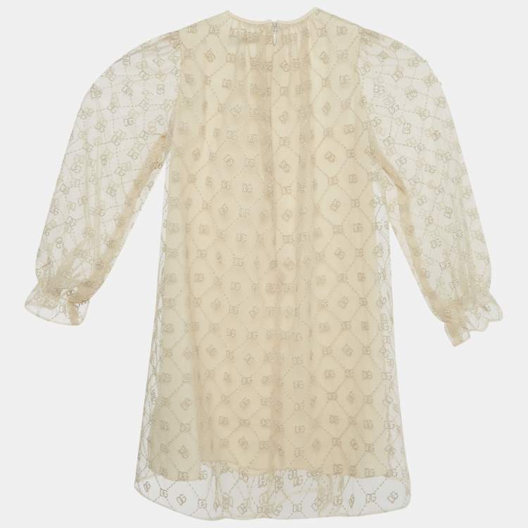 Pre Owned Dolce & Gabbana Kids Beige DG Embroidered Tulle Dress 24-30M