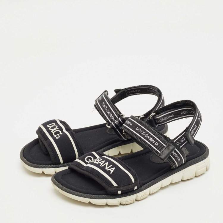 مملوكة مسبقًا Dolce & Gabbana Black Fabric and Leather DNA Logo Strap Sandals Size 31