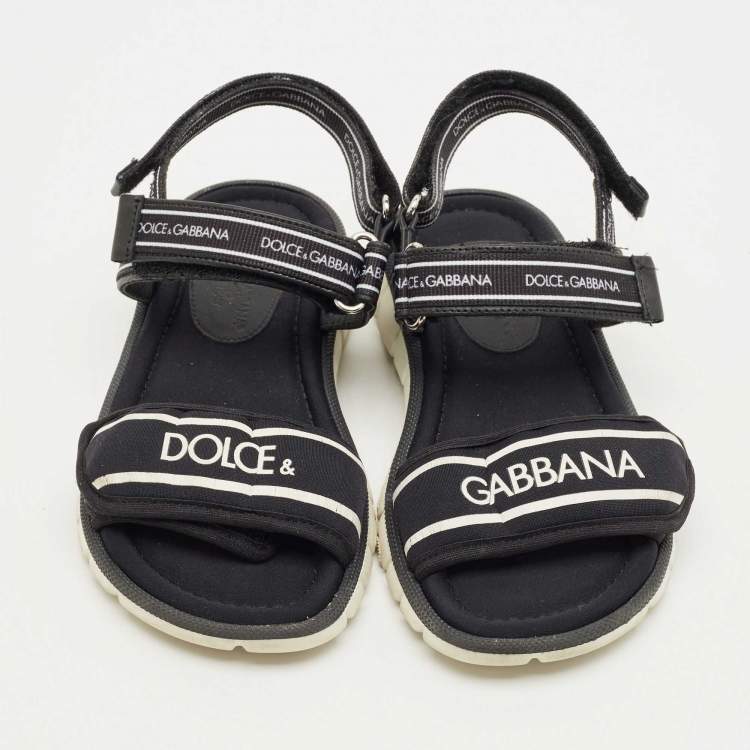 مملوكة مسبقًا Dolce & Gabbana Black Fabric and Leather DNA Logo Strap Sandals Size 31