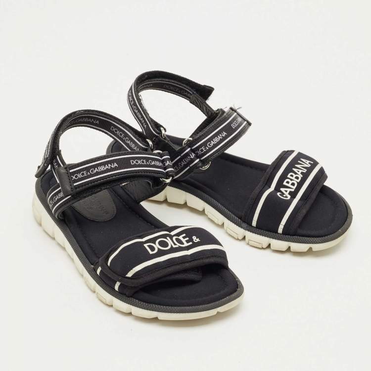 مملوكة مسبقًا Dolce & Gabbana Black Fabric and Leather DNA Logo Strap Sandals Size 31