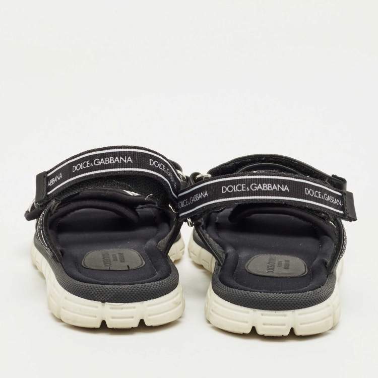 مملوكة مسبقًا Dolce & Gabbana Black Fabric and Leather DNA Logo Strap Sandals Size 31