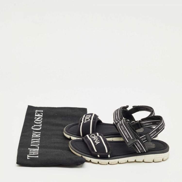 مملوكة مسبقًا Dolce & Gabbana Black Fabric and Leather DNA Logo Strap Sandals Size 31