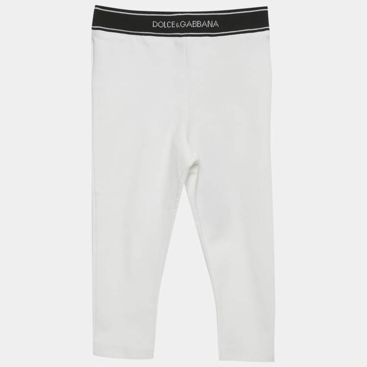 Pre Owned Dolce & Gabbana Kids White Logo Pattern Jersey Leggings 12-18M