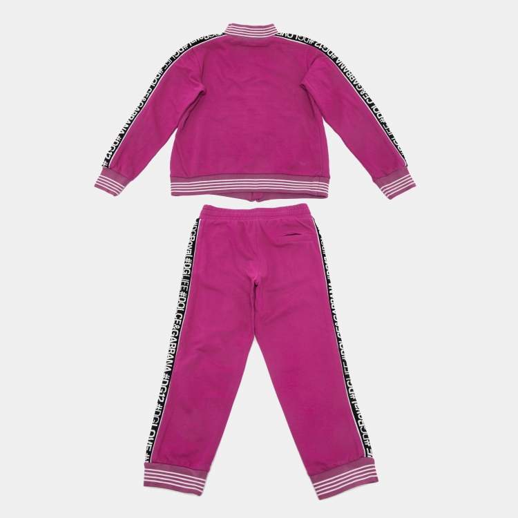 Pre Owned Dolce & Gabbana Kids Pink Logo Trim Cotton Jacket and Pants Set 6Yrs