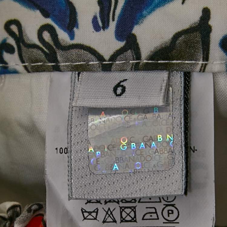 Pre Owned Dolce & Gabbana Kids Yellow/Blue Majolica Print Poplin Shorts 6Yrs