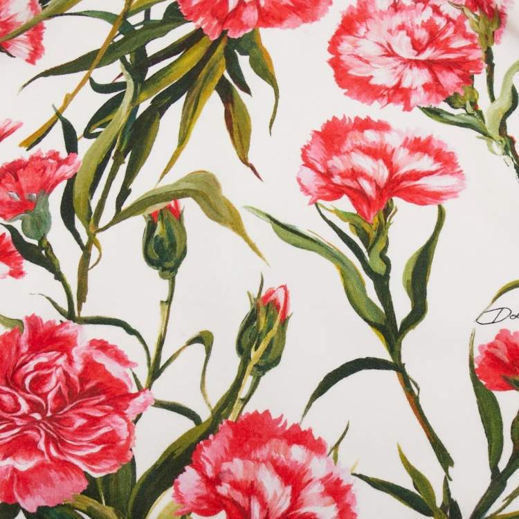 Pre Owned Dolce & Gabbana White Carnation Printed Stretch Cotton Dress 12-18 months