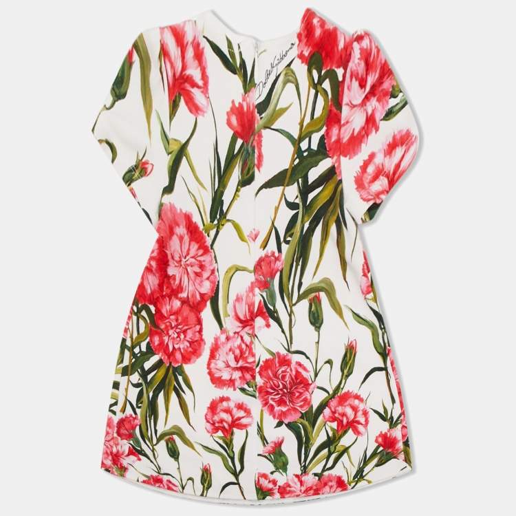 Pre Owned Dolce & Gabbana White Carnation Printed Stretch Cotton Dress 12-18 months