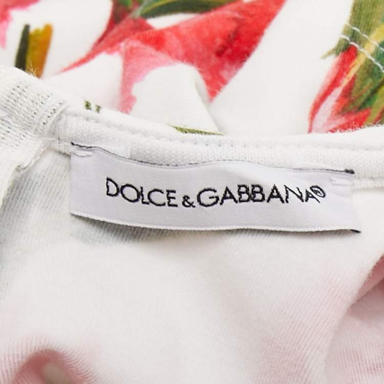 Pre Owned Dolce & Gabbana White Carnation Printed Stretch Cotton Dress 12-18 months
