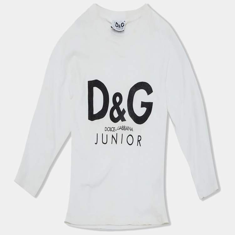 Pre Owned D&G Junior White Logo Print Cotton Full Sleeve T-Shirt 5Y