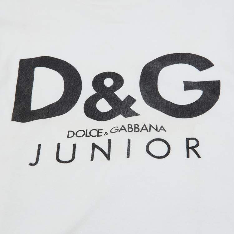 Pre Owned D&G Junior White Logo Print Cotton Full Sleeve T-Shirt 5Y