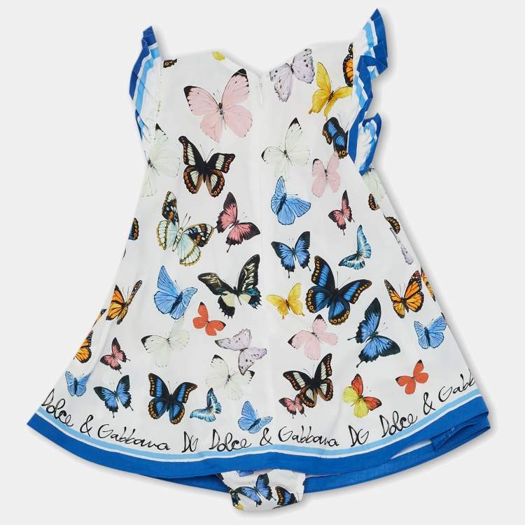 Pre Owned Dolce & Gabbana Kids White Butterfly Print Cotton Dress Set 6-9M