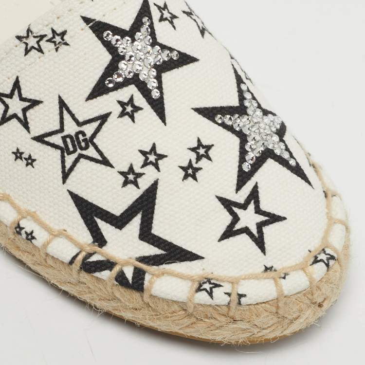Pre Owned Dolce & Gabbana Size 27 White Canvas Star Printed Espadrilles 