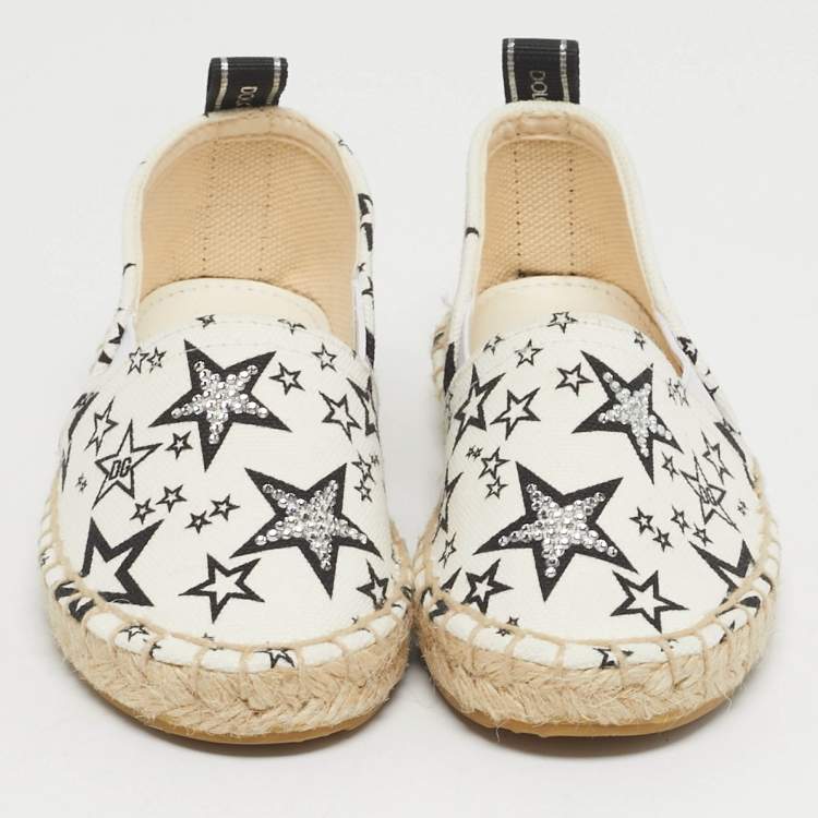 Pre Owned Dolce & Gabbana Size 27 White Canvas Star Printed Espadrilles 