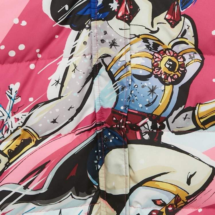 مملوكة مسبقًا Dolce & Gabbana Pink Printed Synthetic Fur Trim Down Jacket Size11/12Yrs