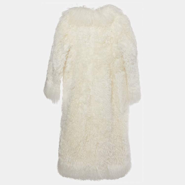 Pre Owned Dolce & Gabbana White Lamb Fur Apllique Detail Coat 7-8 Years