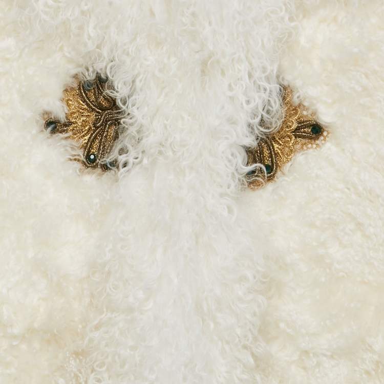 Pre Owned Dolce & Gabbana White Lamb Fur Apllique Detail Coat 7-8 Years
