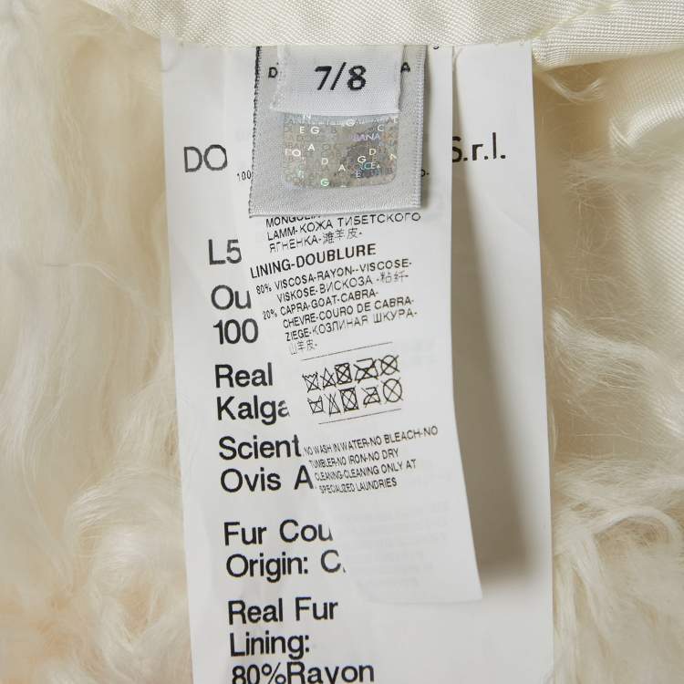 Pre Owned Dolce & Gabbana White Lamb Fur Apllique Detail Coat 7-8 Years