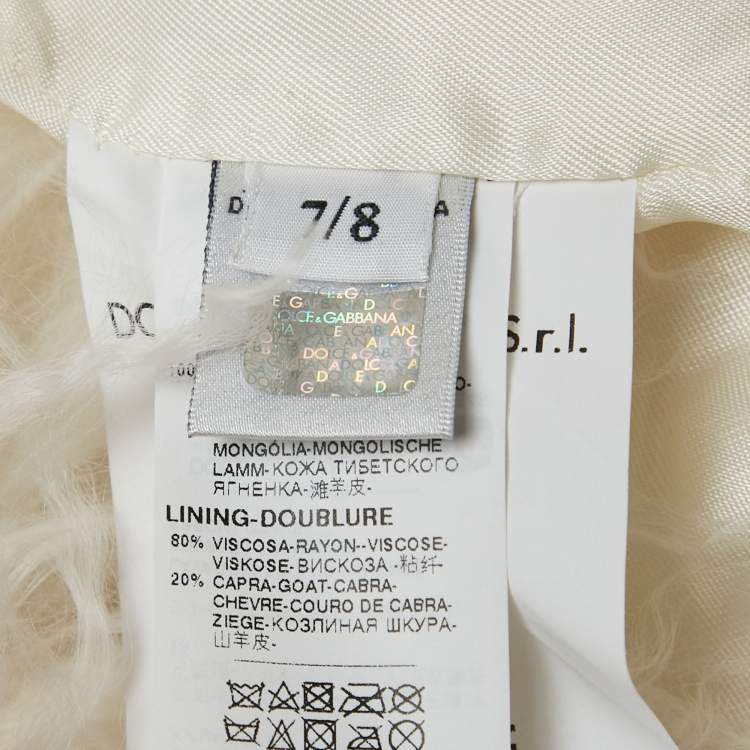 Pre Owned Dolce & Gabbana White Lamb Fur Apllique Detail Coat 7-8 Years