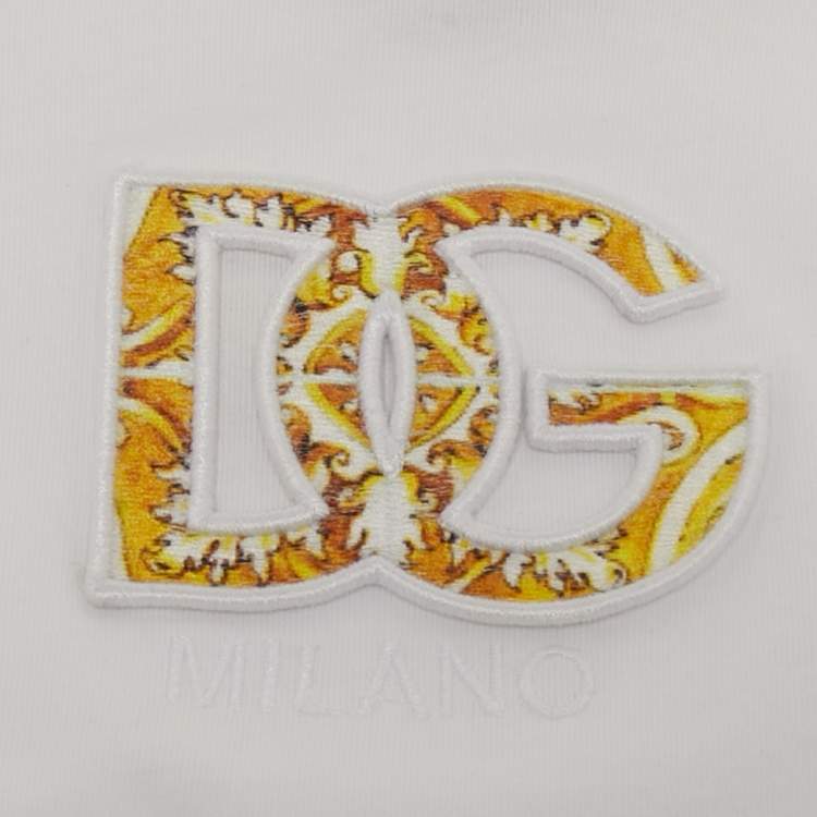 Pre Owned Dolce & Gabbana Kids White/Yellow Majolica Print Jersey and Poplin Set 4Yrs