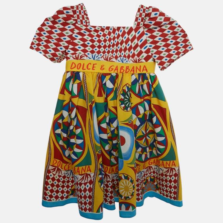 Pre Owned Dolce & Gabbana Kids Multicolor Carretto Psichedelic Print Poplin Dress Set 18-24M