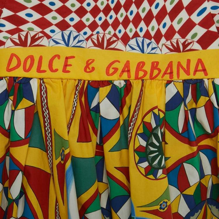 Pre Owned Dolce & Gabbana Kids Multicolor Carretto Psichedelic Print Poplin Dress Set 18-24M