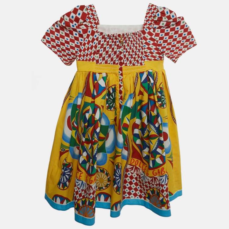 Pre Owned Dolce & Gabbana Kids Multicolor Carretto Psichedelic Print Poplin Dress Set 18-24M