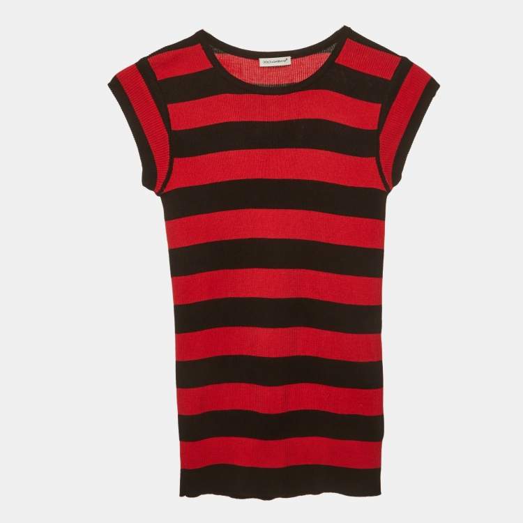 Pre Owned Dolce & Gabbana Red/Black Silk Stretch Knit Top 9/10 Yrs