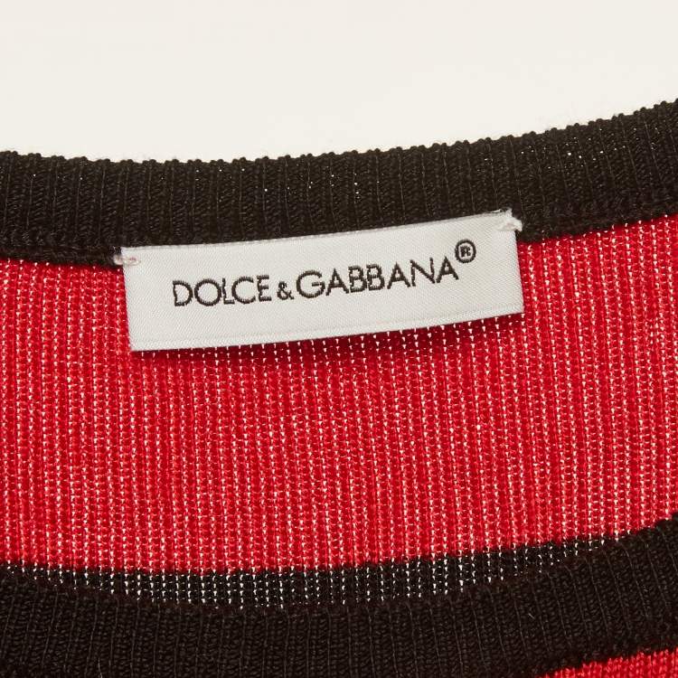 Pre Owned Dolce & Gabbana Red/Black Silk Stretch Knit Top 9/10 Yrs