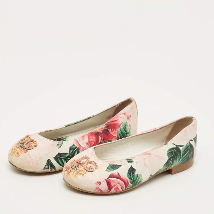 Pre Owned Dolce & Gabbana Size 27 Multicolor Leather Camellia Print Ballet flats 