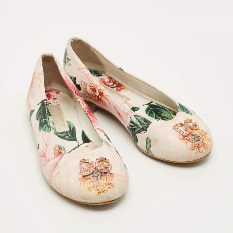 Pre Owned Dolce & Gabbana Size 27 Multicolor Leather Camellia Print Ballet flats 
